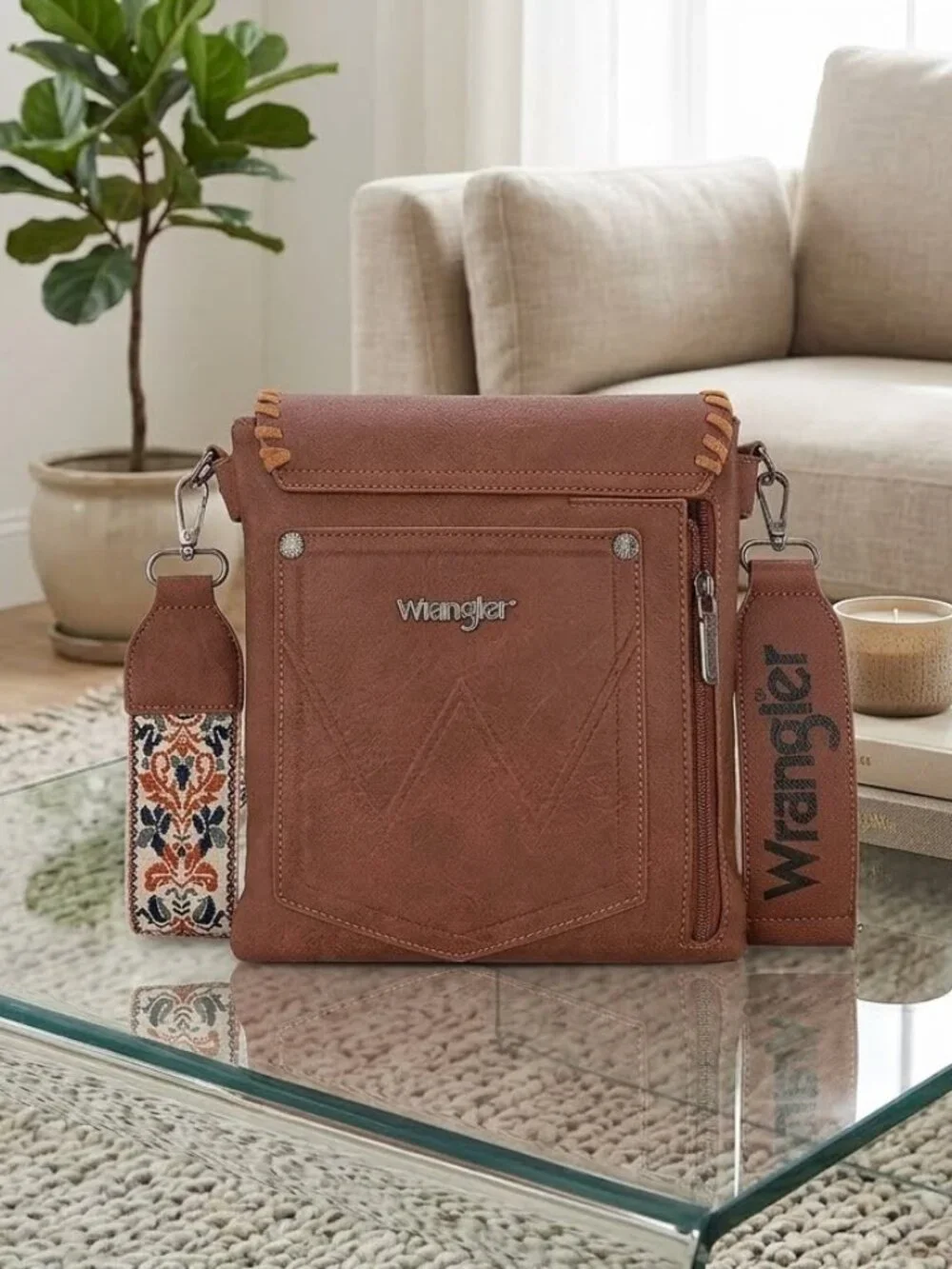 Wrangler Cow-Brown Sugar Vintage Crossbody Shoulder Bag